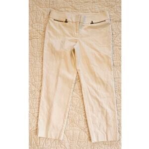 Loft Women's Marisa Cropped Textured‎ Pants Mid Rise Office Career Size 6 White